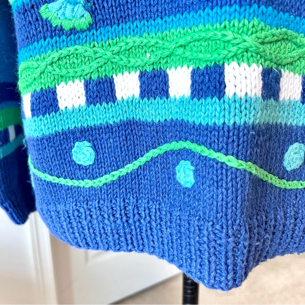 Vintage TALBOTS Ramie Cotton Embroidered Ocean Fish Crew Neck Sweater—SZ. Med - Picture 3 of 13